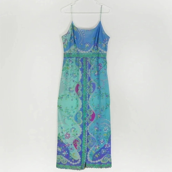 RARE Vintage 60s Emilio Pucci Formfit Rogers Iconic Blue Paisley Maxi Slip Dress - Picture 7 of 14